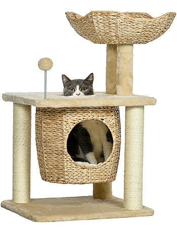 Arbre à chat style cosy chic 2 coussins inclus quenouille sisal naturel beige
