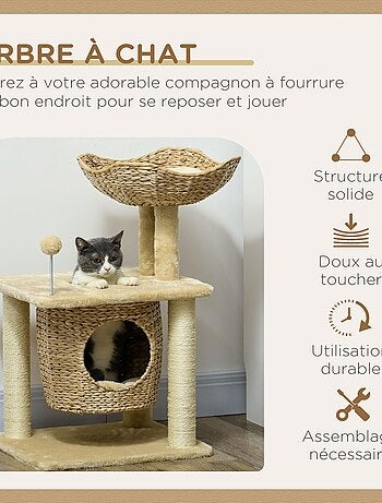 Arbre à chat style cosy chic 2 coussins inclus quenouille sisal naturel beige