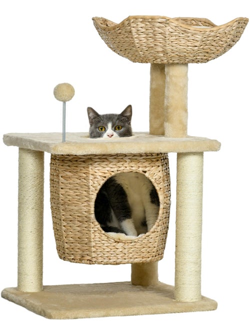 Arbre à chat style cosy chic 2 coussins inclus quenouille sisal naturel beige - Kiabi