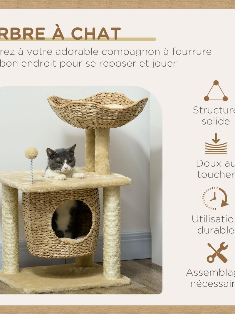 Arbre à chat style cosy chic 2 coussins inclus quenouille sisal naturel beige Beige - Kiabi