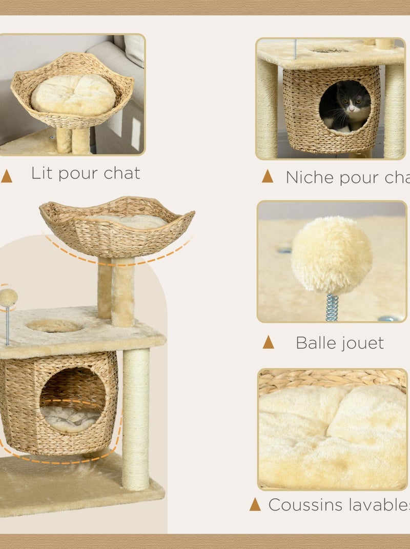 Arbre à chat style cosy chic 2 coussins inclus quenouille sisal naturel beige Beige - Kiabi