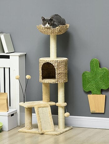 Arbre à chat style cosy chic jacinthe d'eau peluche beige