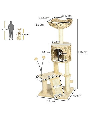 Arbre à chat style cosy chic jacinthe d'eau peluche beige