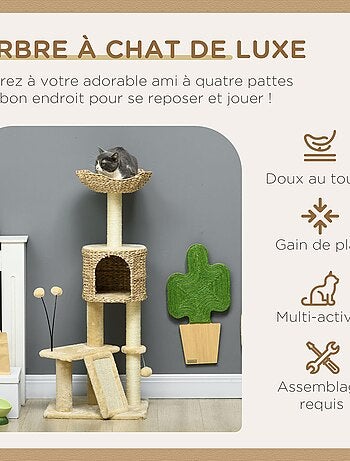 Arbre à chat style cosy chic jacinthe d'eau peluche beige