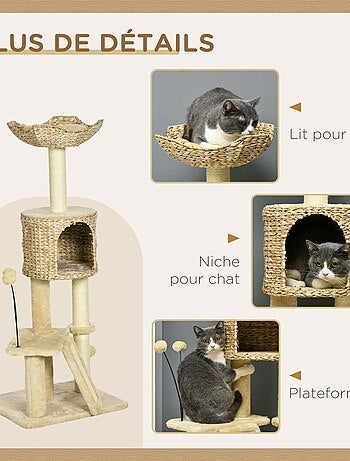 Arbre à chat style cosy chic jacinthe d'eau peluche beige