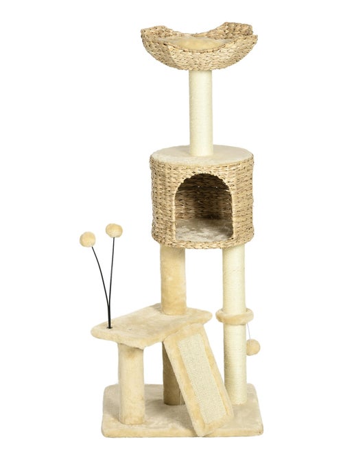 Arbre à chat style cosy chic jacinthe d'eau peluche beige - Kiabi