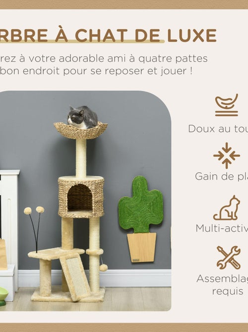 Arbre à chat style cosy chic jacinthe d'eau peluche beige - Kiabi