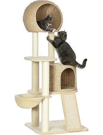 Arbre à chat style cosy chic peluche beige jacinthe d'eau