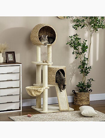 Arbre à chat style cosy chic peluche beige jacinthe d'eau
