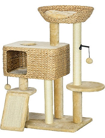 Arbre à chat style cosy chic peluche beige jacinthe d'eau