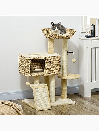 Arbre à chat style cosy chic peluche beige jacinthe d'eau