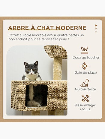 Arbre à chat style cosy chic peluche beige jacinthe d'eau