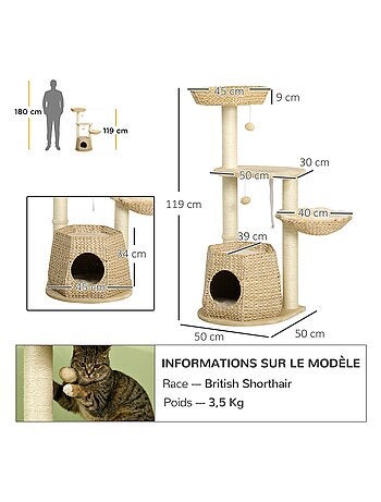 Arbre à chat style cosy chic quenouille sisal naturel