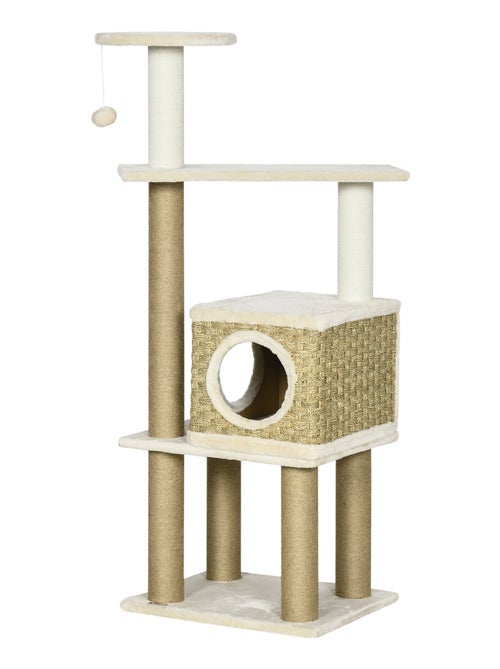 Arbre à chat style cosy chic sisal naturel peluche courte cordes d'algues tressées - Kiabi