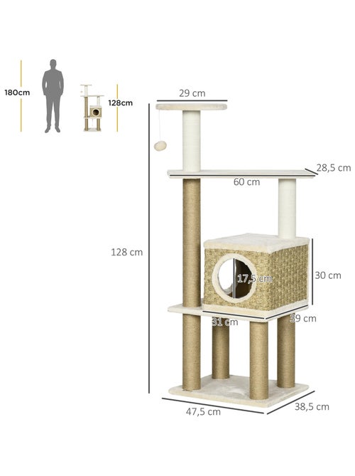 Arbre à chat style cosy chic sisal naturel peluche courte cordes d'algues tressées - Kiabi