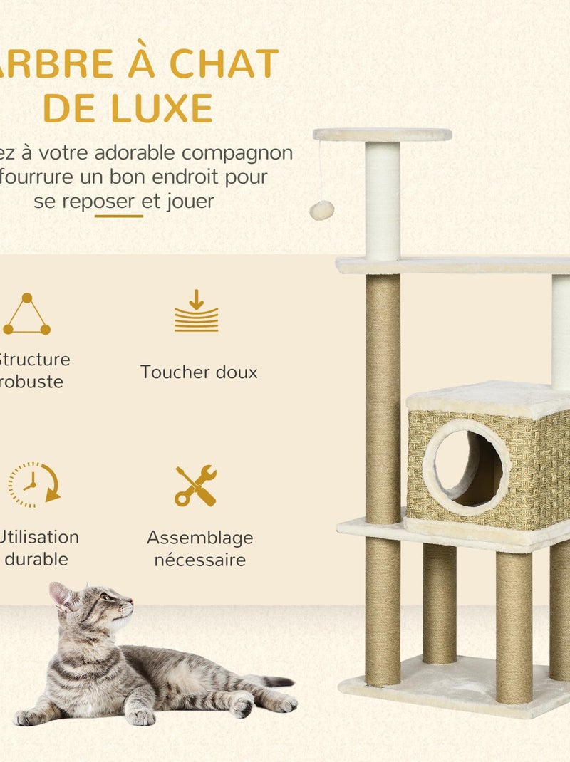 Arbre à chat style cosy chic sisal naturel peluche courte cordes d'algues tressées Beige - Kiabi