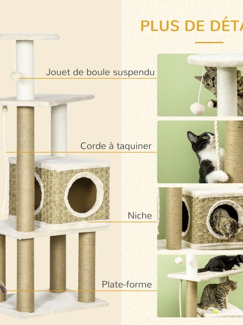 Arbre à chat style cosy chic sisal naturel peluche courte cordes d'algues tressées - Kiabi
