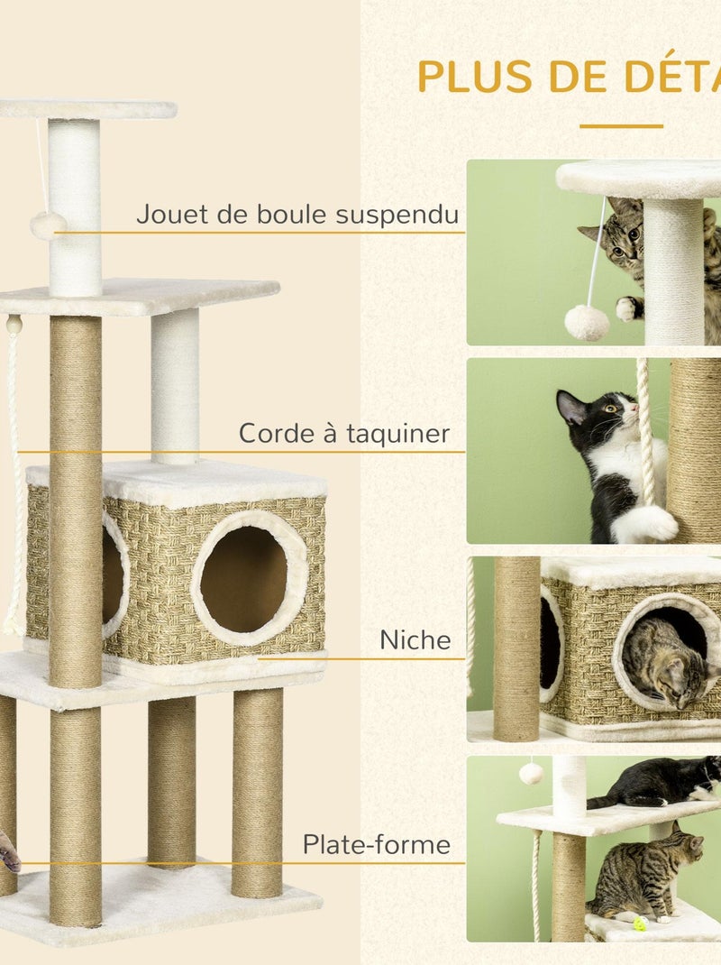 Arbre à chat style cosy chic sisal naturel peluche courte cordes d'algues tressées Beige - Kiabi