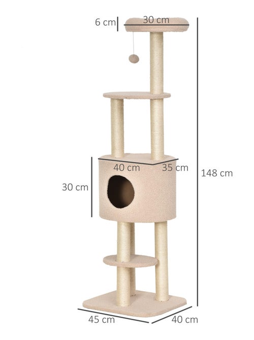 Arbre à Chats avec Griffoir Niche Poteaux Peluche Haute Densité 45L x 40L x 148H cm - Kiabi