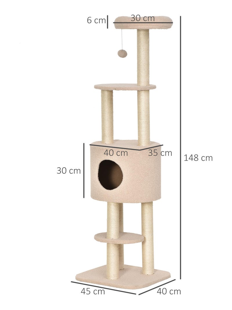Arbre à Chats avec Griffoir Niche Poteaux Peluche Haute Densité 45L x 40L x 148H cm Beige - Kiabi