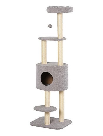 Arbre à Chats avec Griffoir Niche Poteaux Peluche Haute Densité 45L x 40L x 148H cm
