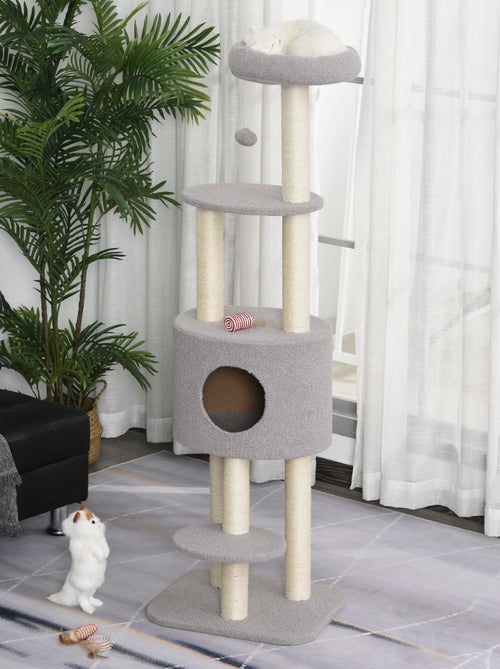 Arbre à Chats avec Griffoir Niche Poteaux Peluche Haute Densité 45L x 40L x 148H cm - Kiabi