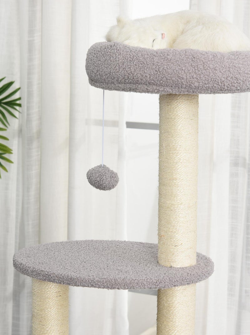 Arbre à Chats avec Griffoir Niche Poteaux Peluche Haute Densité 45L x 40L x 148H cm Gris - Kiabi
