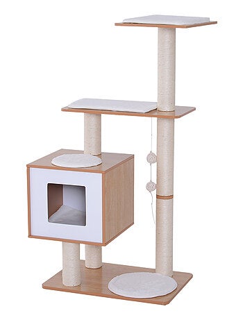 Arbre à chats design contemporain beige hêtre clair