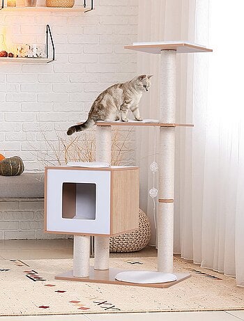Arbre à chats design contemporain beige hêtre clair