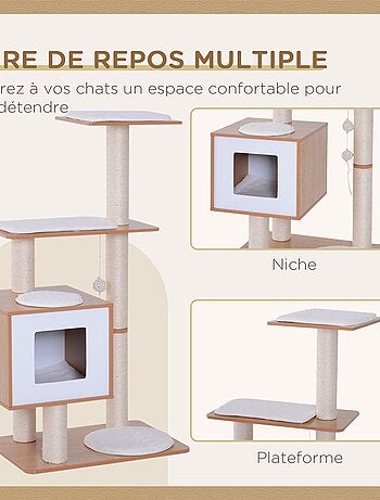 Arbre à chats design contemporain beige hêtre clair