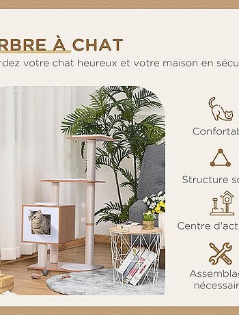 Arbre à chats design contemporain beige hêtre clair