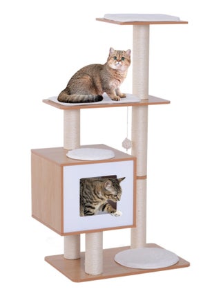 Arbre à chats design contemporain beige hêtre clair