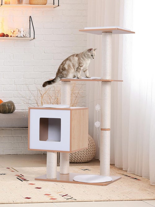 Arbre à chats design contemporain beige hêtre clair - Kiabi