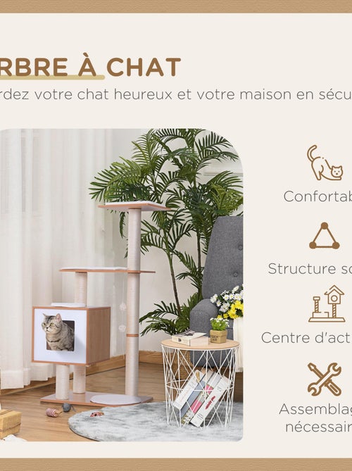 Arbre à chats design contemporain beige hêtre clair - Kiabi