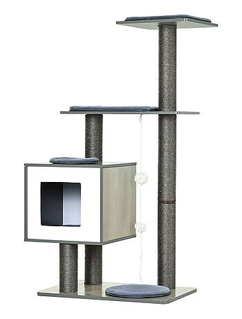Arbre à chats design contemporain beige hêtre gris