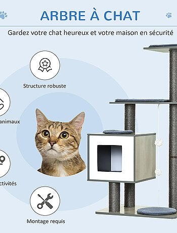 Arbre à chats design contemporain beige hêtre gris