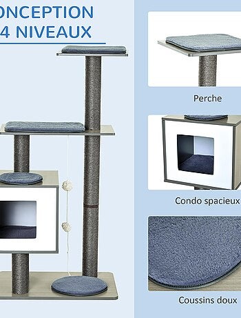 Arbre à chats design contemporain beige hêtre gris