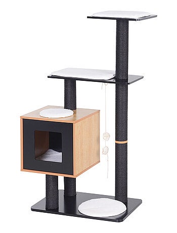 Arbre à chats design contemporain noir hêtre blanc