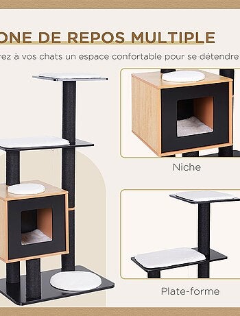 Arbre à chats design contemporain noir hêtre blanc