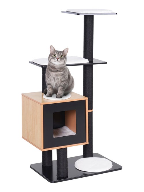 Arbre à chats design contemporain noir hêtre blanc - Kiabi