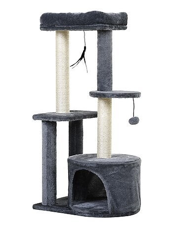 Arbre à chats griffoirs centre d'activités 2 jouets suspendus gris