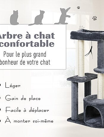 Arbre à chats griffoirs centre d'activités 2 jouets suspendus gris