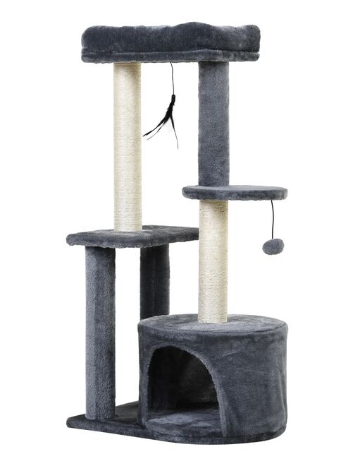 Arbre à chats griffoirs centre d'activités 2 jouets suspendus gris - Kiabi