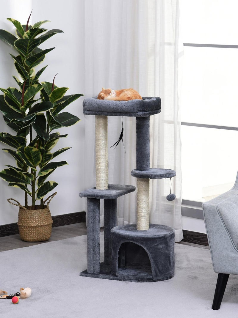 Arbre à chats griffoirs centre d'activités 2 jouets suspendus gris Gris - Kiabi