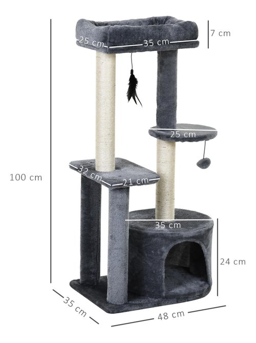 Arbre à chats griffoirs centre d'activités 2 jouets suspendus gris - Kiabi Arbre à chats griffoirs centre d'activités 2 jouets suspendus gris - Kiabi