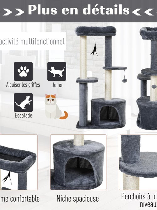 Arbre à chats griffoirs centre d'activités 2 jouets suspendus gris - Kiabi Arbre à chats griffoirs centre d'activités 2 jouets suspendus gris - Kiabi