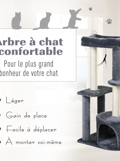 Arbre à chats griffoirs centre d'activités 2 jouets suspendus gris - Kiabi Arbre à chats griffoirs centre d'activités 2 jouets suspendus gris - Kiabi