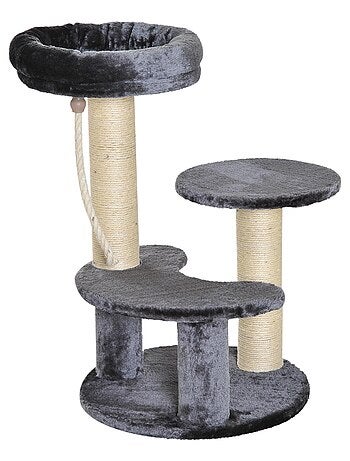 Arbre à chats griffoirs plateformes corde Ø 40 x 65H cm gris