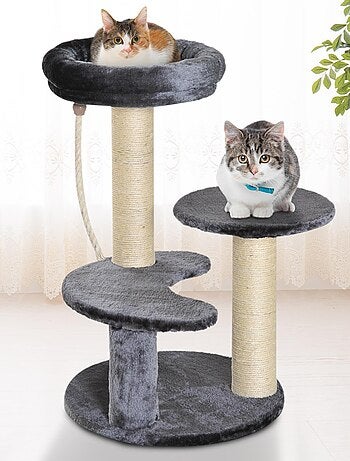 Arbre à chats griffoirs plateformes corde Ø 40 x 65H cm gris