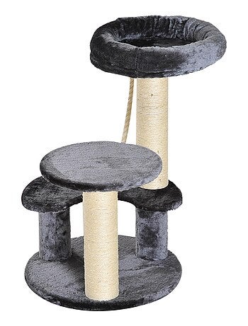 Arbre à chats griffoirs plateformes corde Ø 40 x 65H cm gris